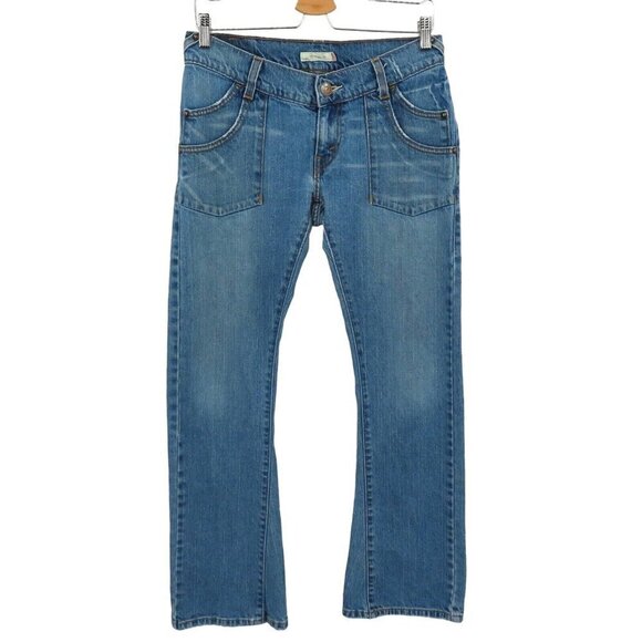 Levis Juniors 9 Blue Distressed Low Rise Flare Leg Denim Jeans Pants Y2K 2000s - Picture 1 of 12
